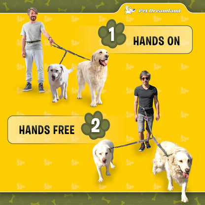 Exquisite Hands Free Dual Dog Leash for Large Dogs. Trending Waist Leash for Walking 2 Dogs No Tangle. You Will Absolutely Love This Amazing Double Dog Gear (Dark Grey & Pink)
