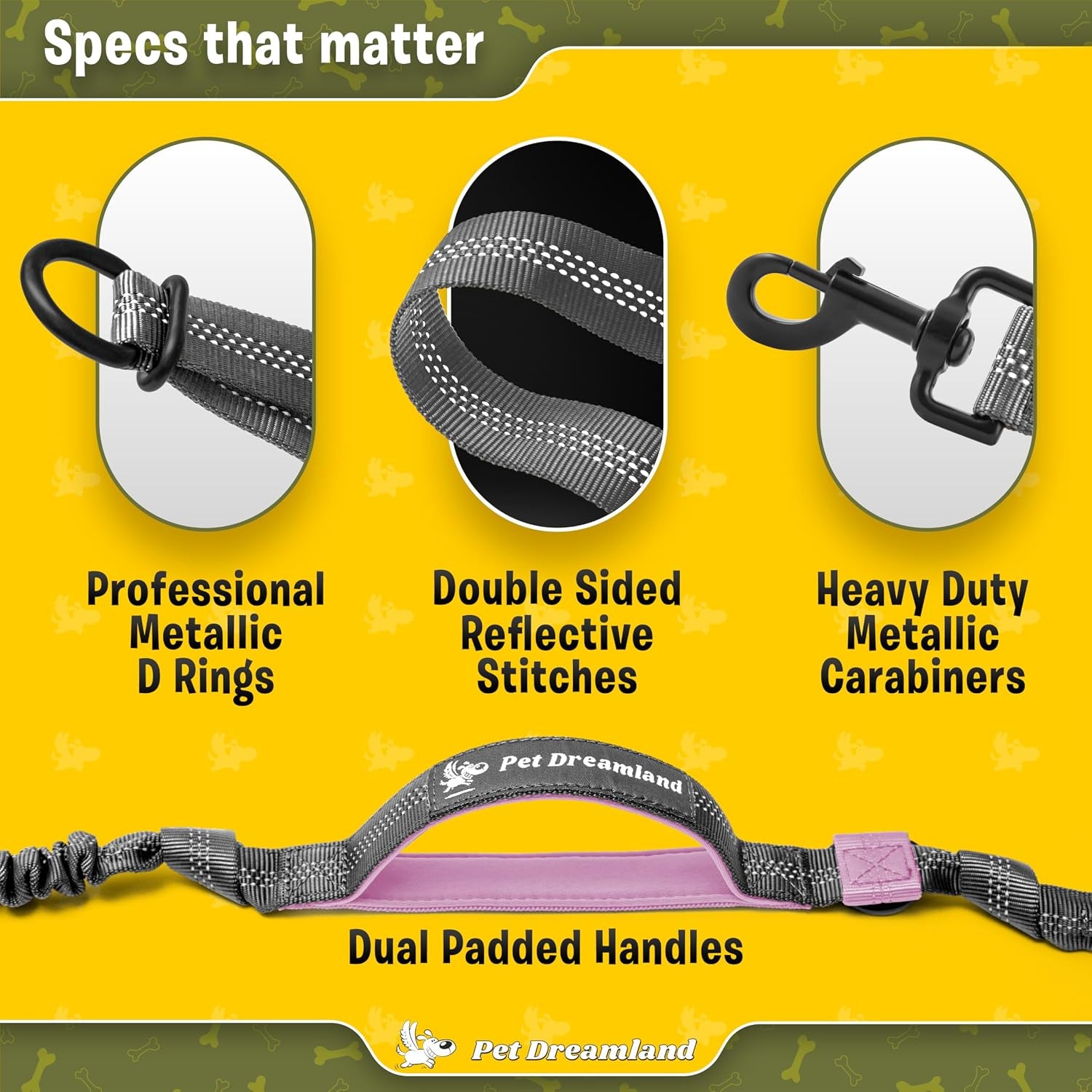 Exquisite Hands Free Dual Dog Leash for Large Dogs. Trending Waist Leash for Walking 2 Dogs No Tangle. You Will Absolutely Love This Amazing Double Dog Gear (Dark Grey & Pink)
